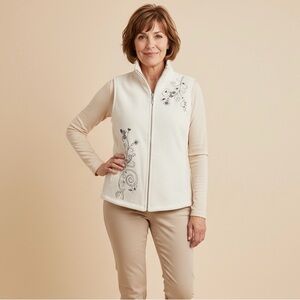 Northern Traditions Cream Sweater Vest with Floral Embroidery